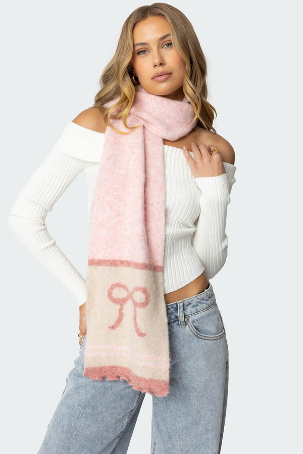 edikted Chunky Bow Scarf pink