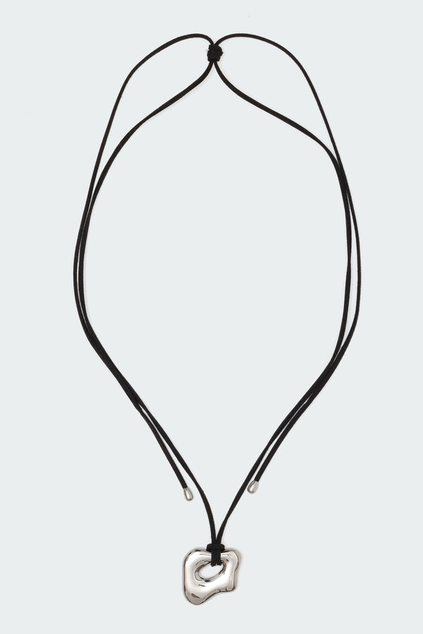 Edikted Chunky Stone Pendant Cord Necklace Silver