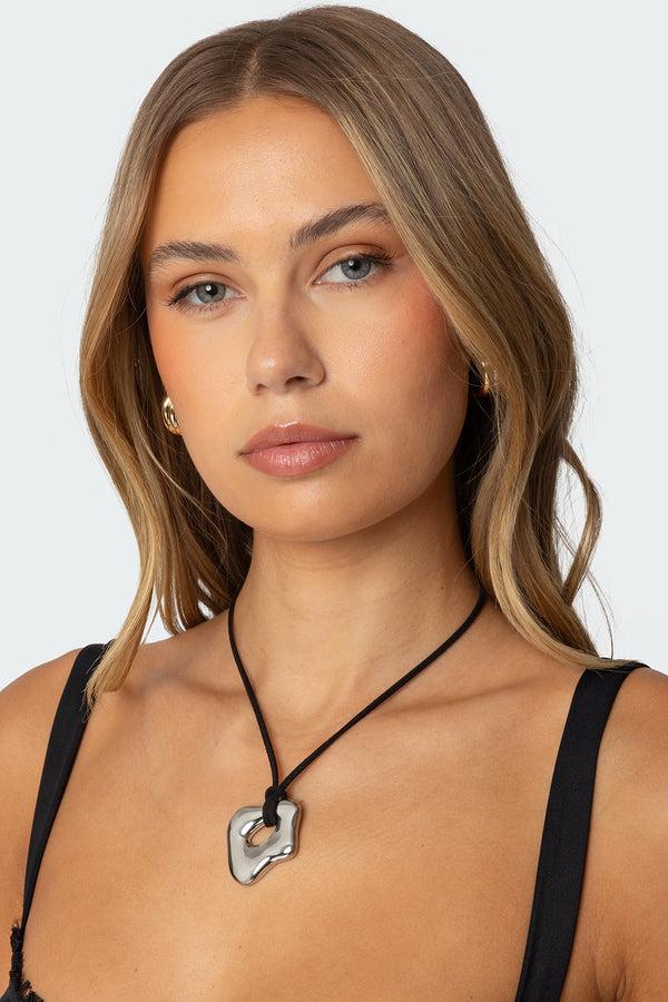 edikted Chunky Stone Pendant Cord Necklace silver