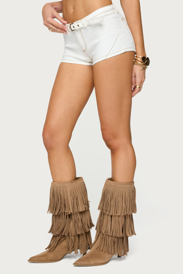 Edikted Ciel Low Rise Denim Micro Shorts White