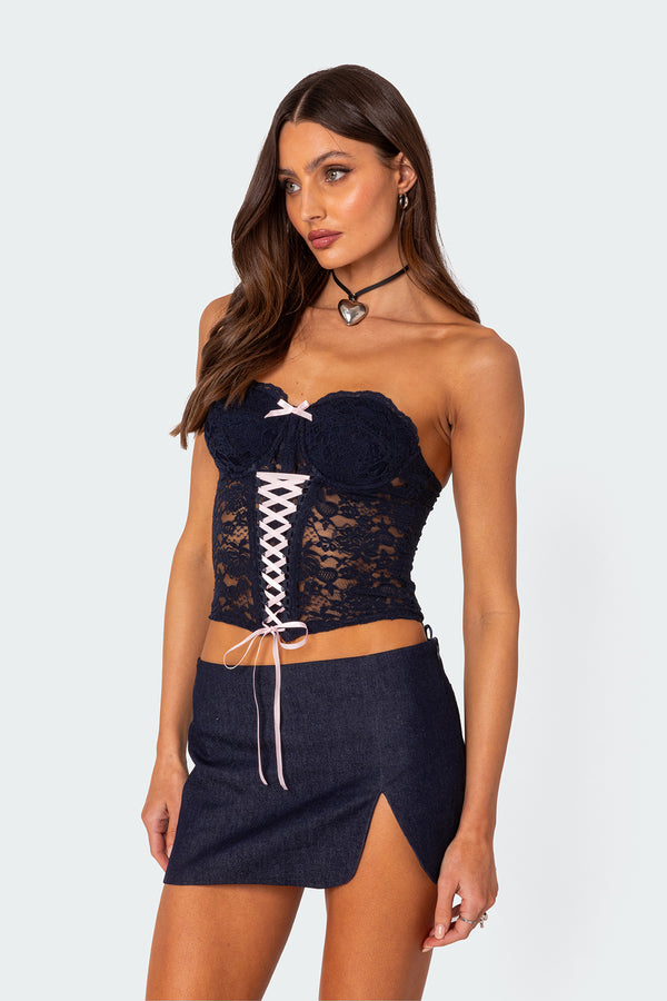 Edikted Cinch Sheer Lace Corset Navy