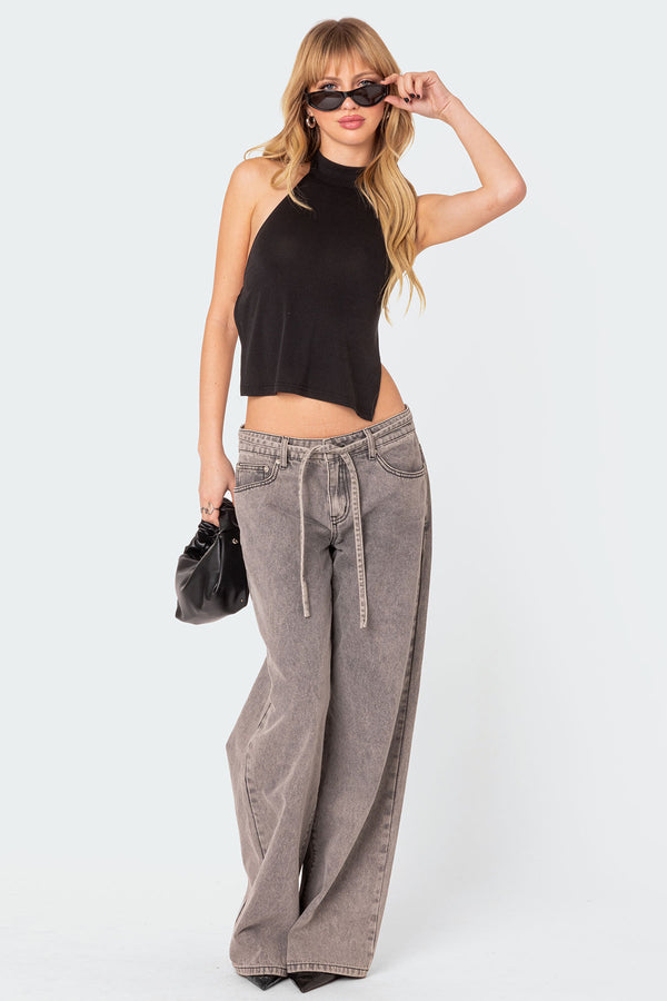 Edikted Clara Open Back Halter Top Black