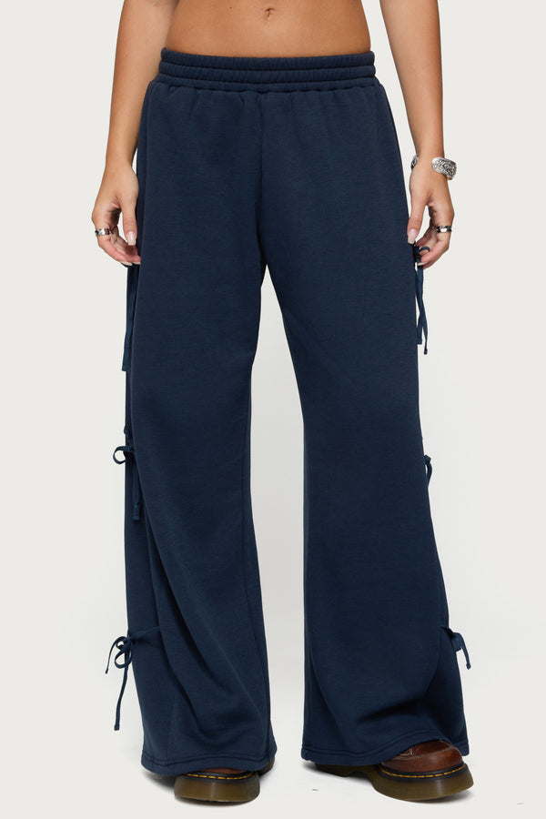 Edikted Claudette Baggy Ribbon Sweatpants Navy