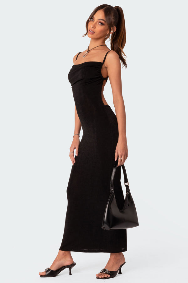 Edikted Clea Open Back Maxi Dress Black