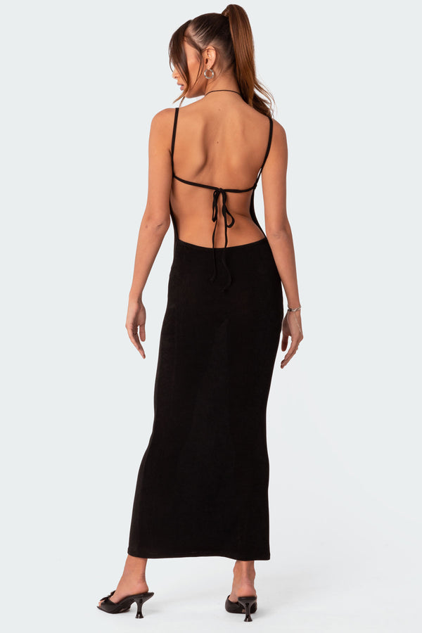 Edikted Clea Open Back Maxi Dress Black
