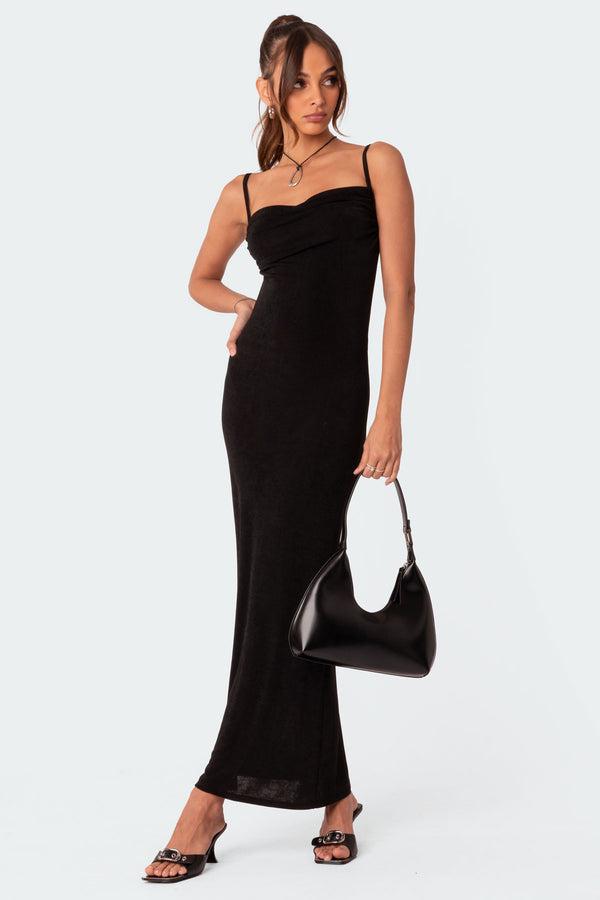 Edikted Clea Open Back Maxi Dress Black