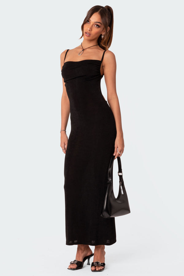 Edikted Clea Open Back Maxi Dress Black