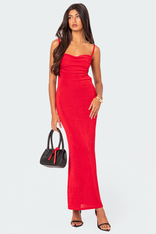 edikted Clea Open Back Maxi Dress red