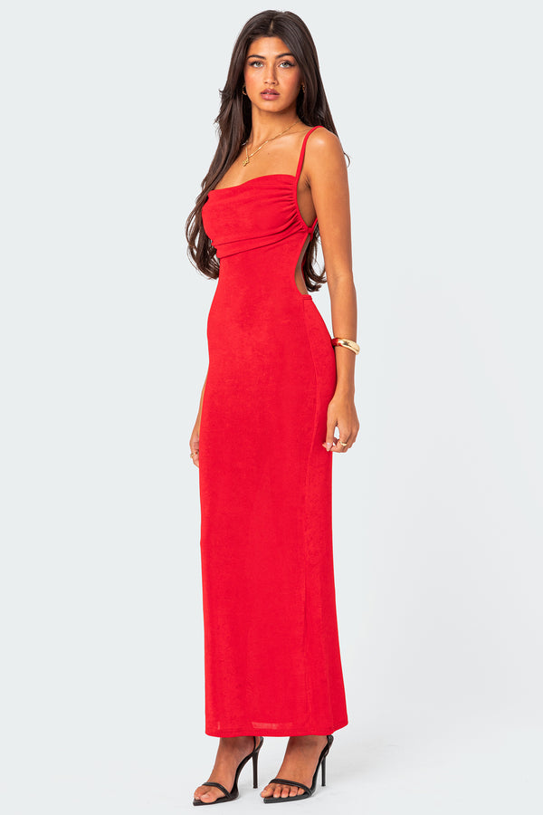 Edikted Clea Open Back Maxi Dress Red