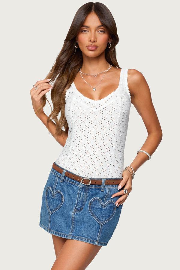 edikted Clementina Eyelet Bodysuit white