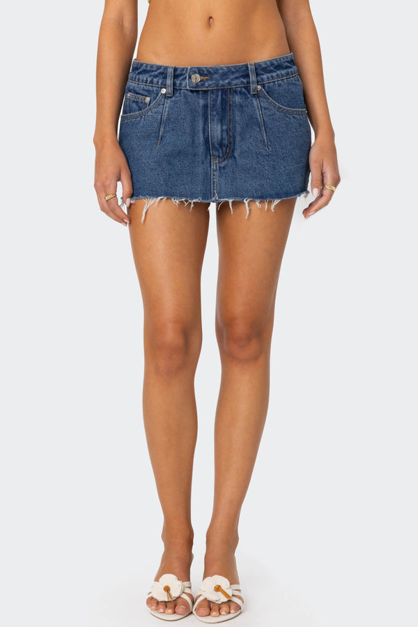 Edikted Clementine Low Rise Denim Micro Skort Blue