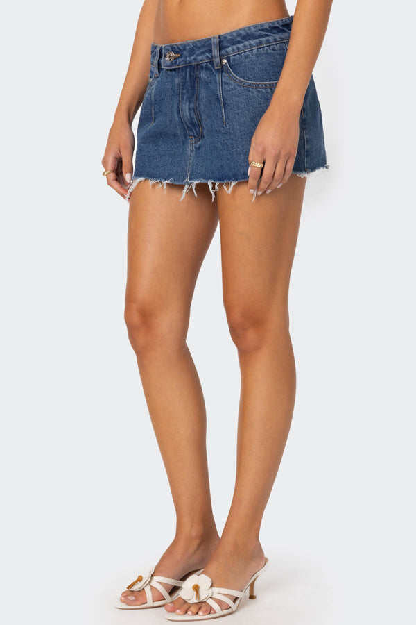 Edikted Clementine Low Rise Denim Micro Skort Blue