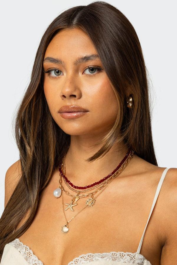 edikted Coastal Necklace Pack gold and red