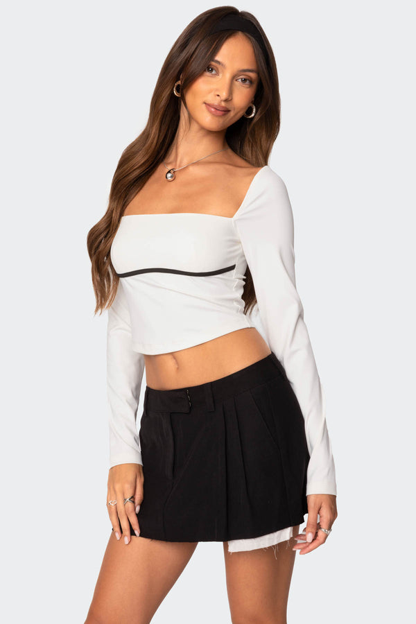 Edikted Coco Contrast Square Neck Top White