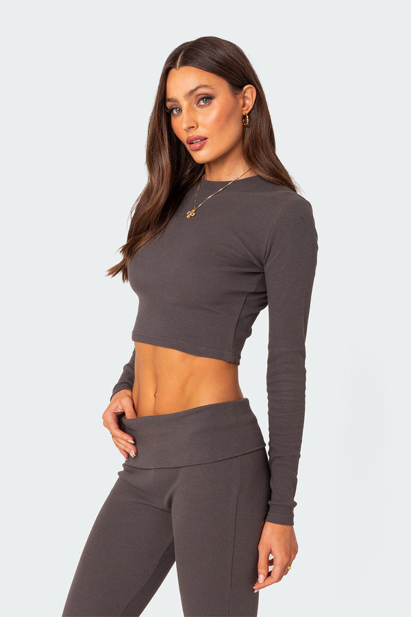 Edikted Coffee Break Ribbed Top Dark Gray
