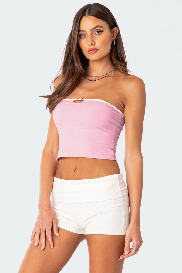 edikted Colby Belted Tube Top light pink