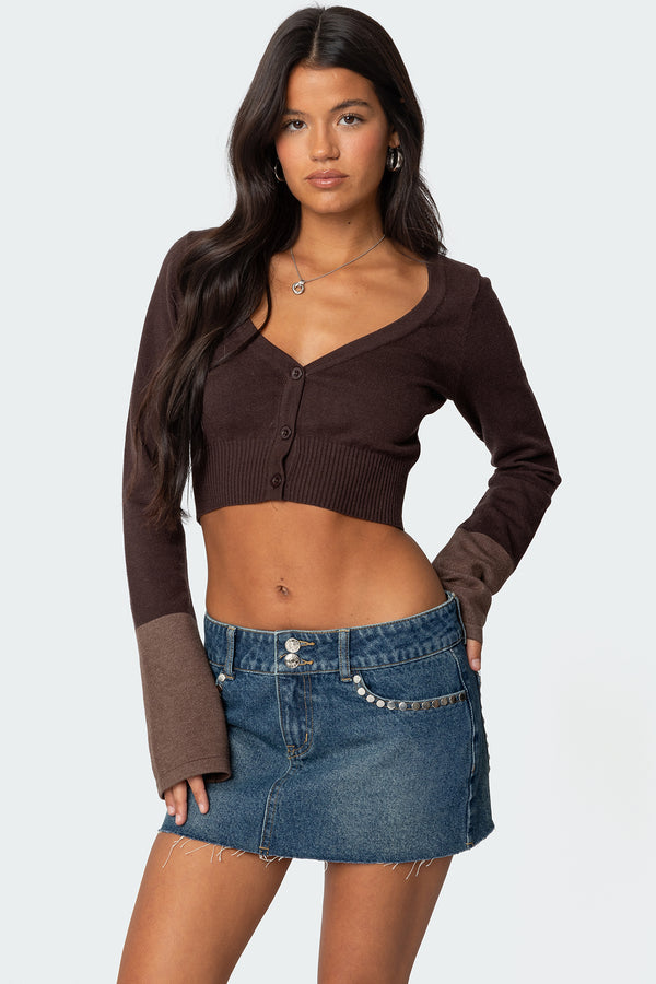 edikted Color Block Flared Sleeve Cardigan brown