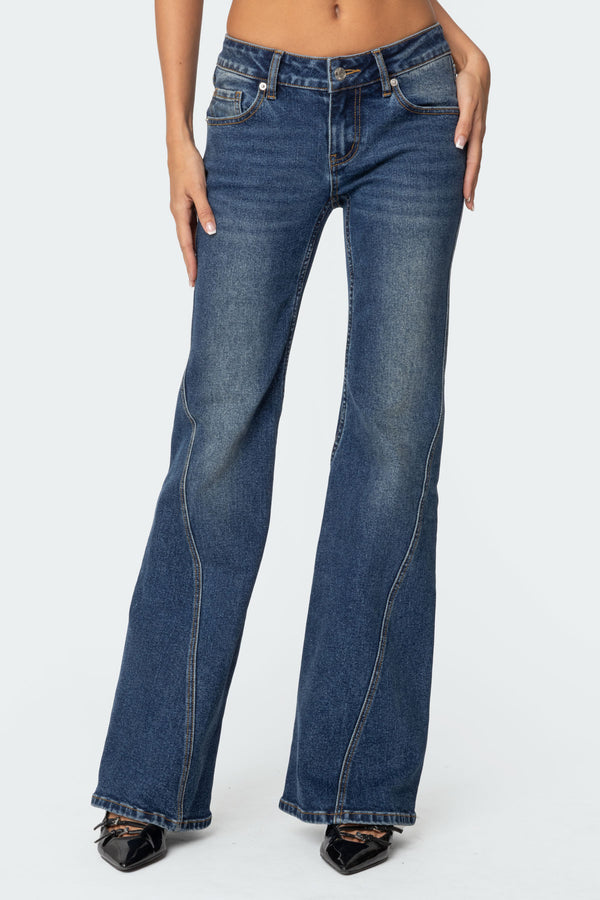 Edikted Colton Boot Cut Low Rise Jeans Blue