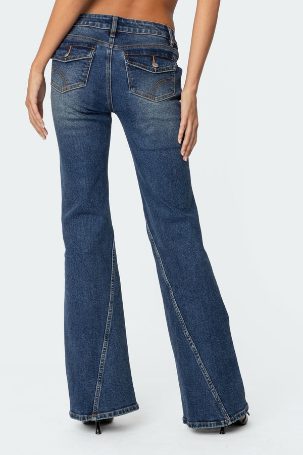 Edikted Colton Boot Cut Low Rise Jeans Blue