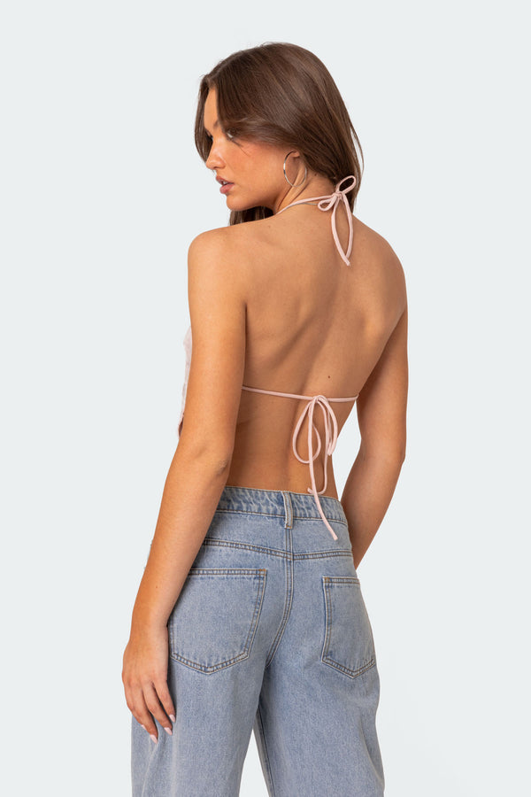 Edikted Confetti Sequin Open Back Top Light Pink