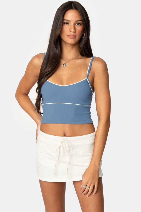 edikted Contrast Cropped Tank Top blue