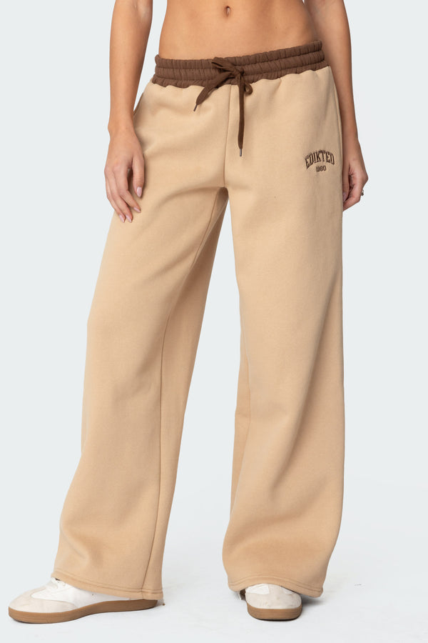 Edikted Edikted Contrast Embroidered Sweatpants Camel