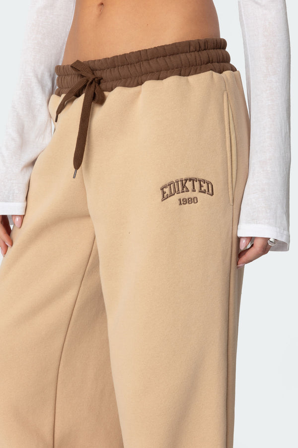 Edikted Edikted Contrast Embroidered Sweatpants Camel