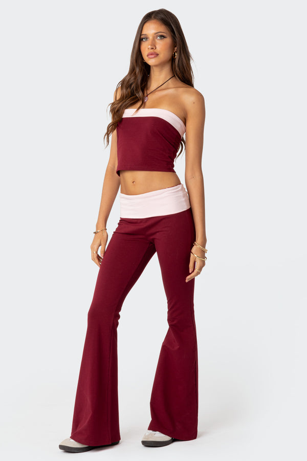 Edikted Contrast Fold Over Tube Top Burgundy