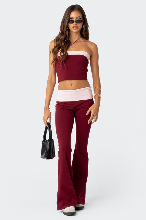 Edikted Contrast Fold Over Tube Top Burgundy
