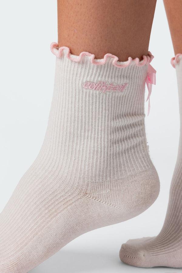 Edikted Contrast Frill Socks White
