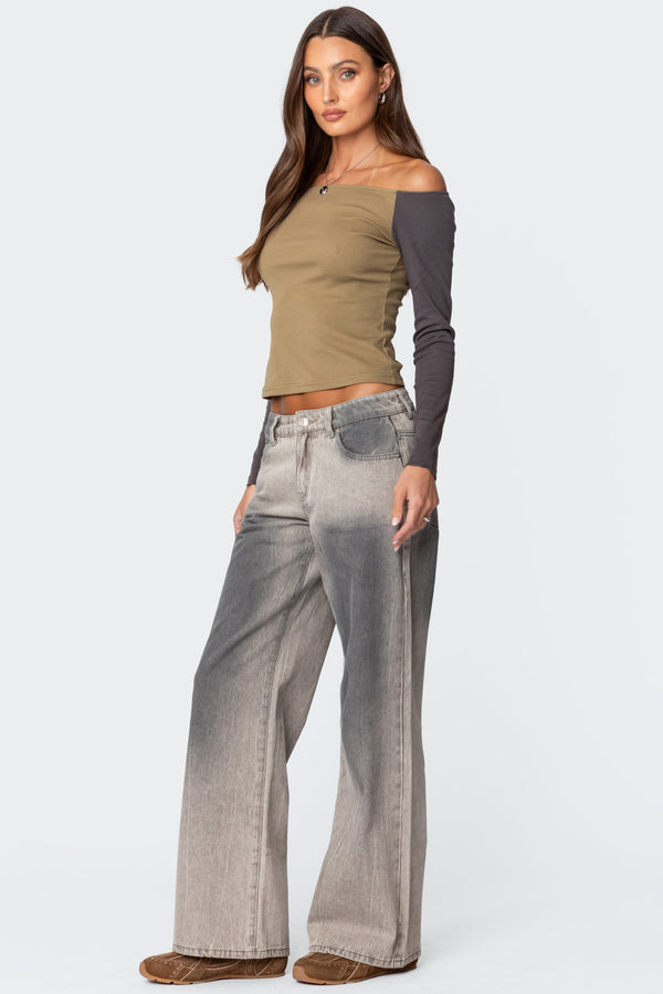 Edikted Contrast Off Shoulder Top Olive