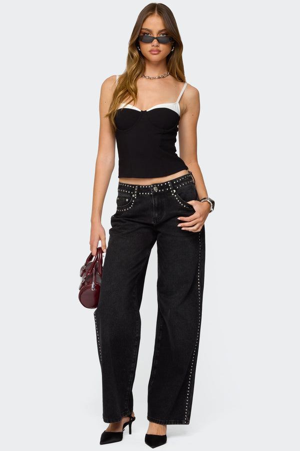 Edikted Contrast Peekaboo Corset Black And White