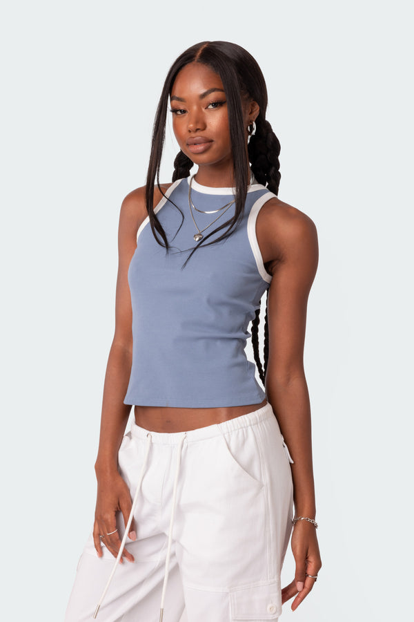 Edikted Contrast Ribbed Tank Top Blue