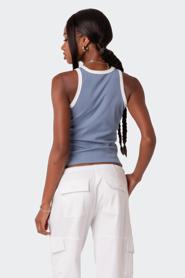 Edikted Contrast Ribbed Tank Top Blue