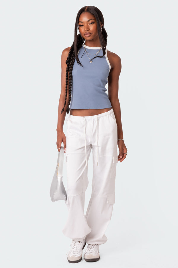 Edikted Contrast Ribbed Tank Top Blue