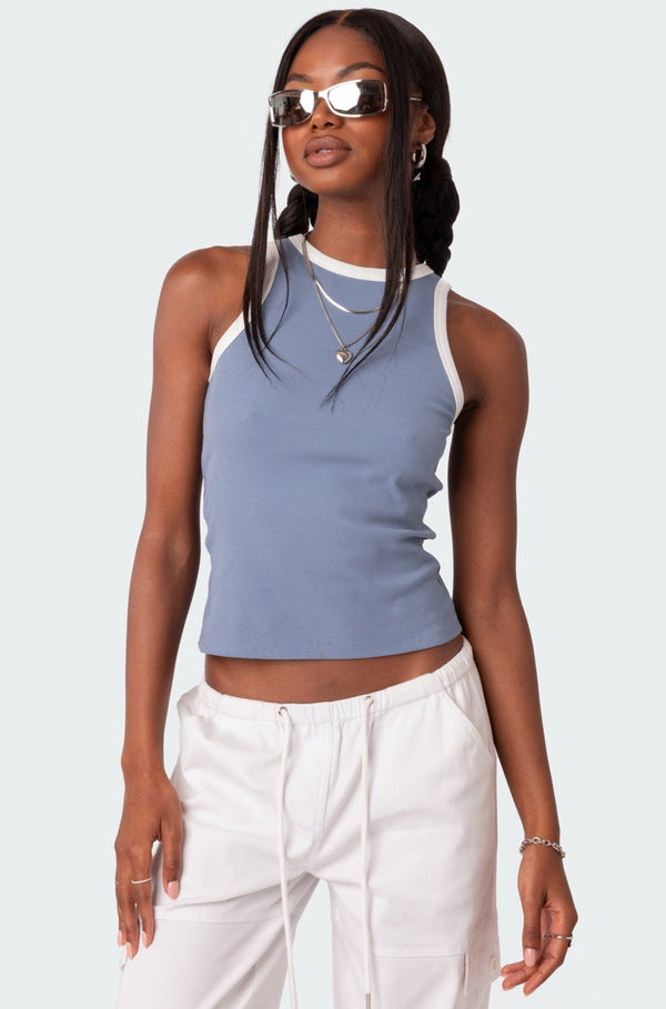edikted Contrast Ribbed Tank Top blue