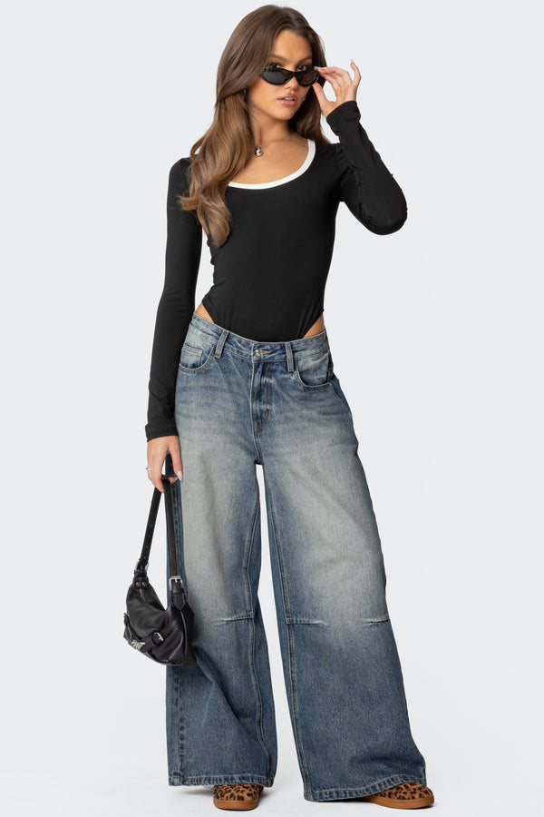 Edikted Contrast Scoop Neck Bodysuit Black