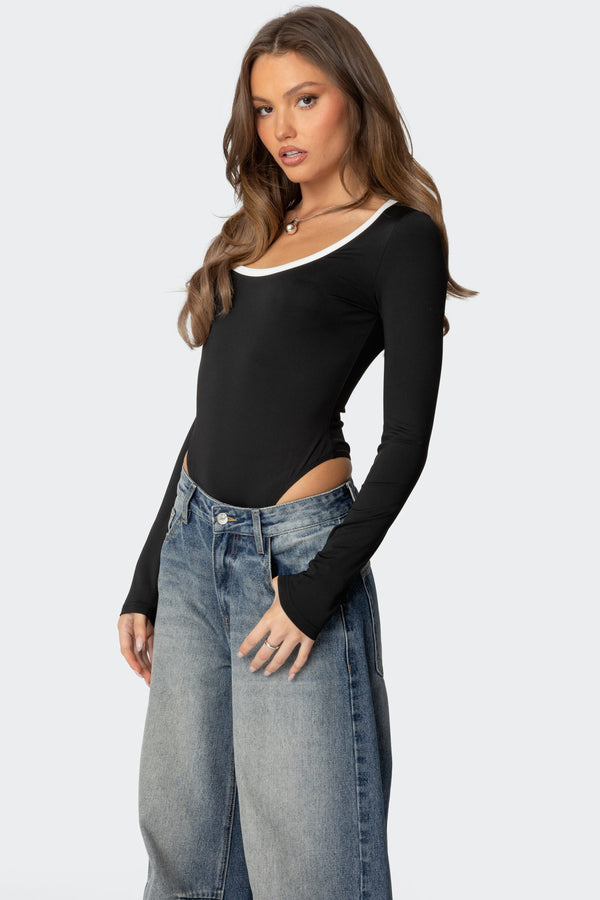 Edikted Contrast Scoop Neck Bodysuit Black