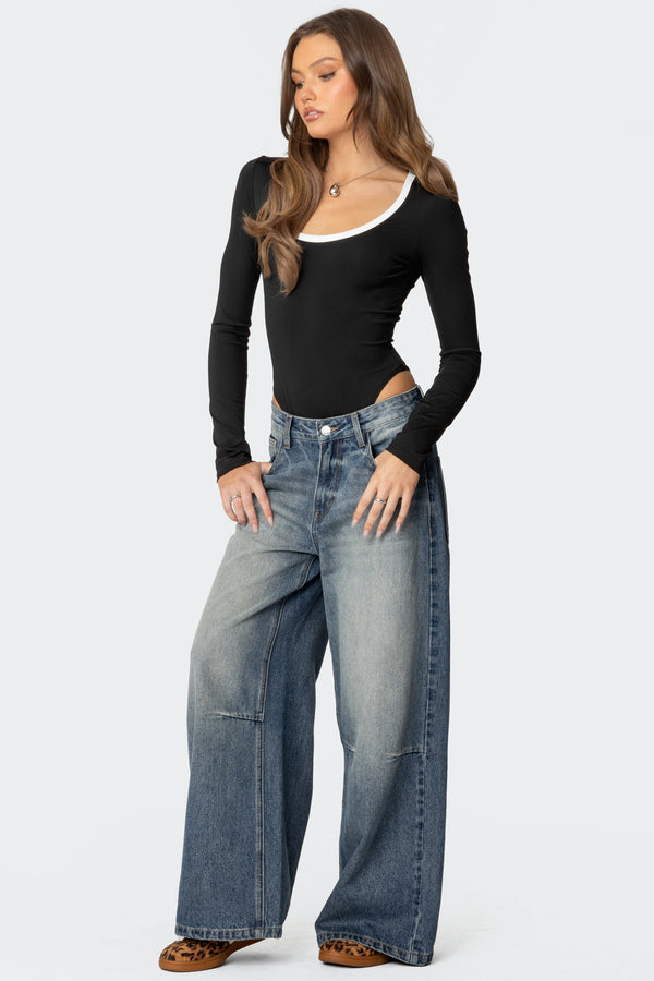 Edikted Contrast Scoop Neck Bodysuit Black