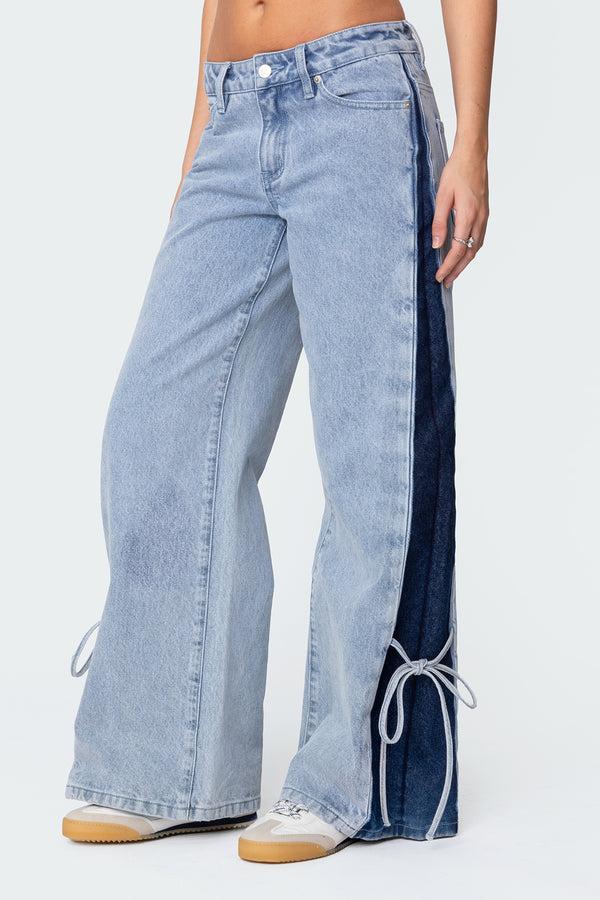 Edikted Contrast Split Washed Jeans Blue