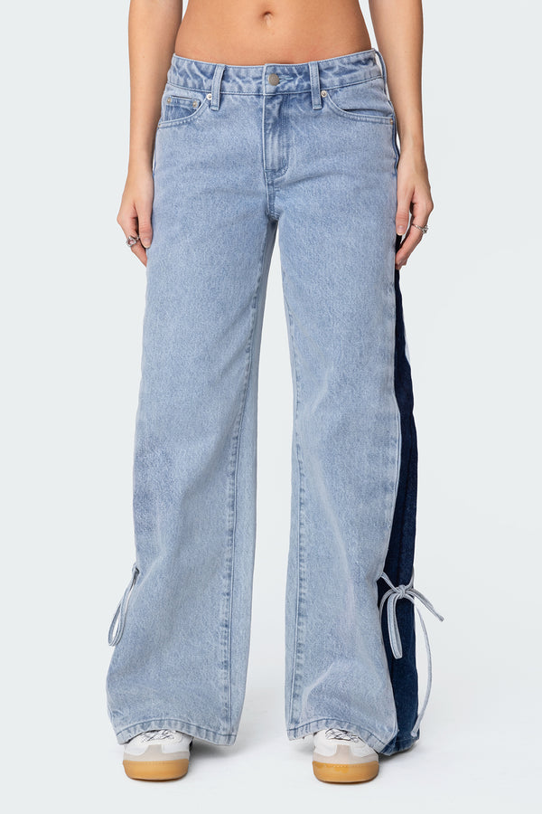 Edikted Contrast Split Washed Jeans Blue