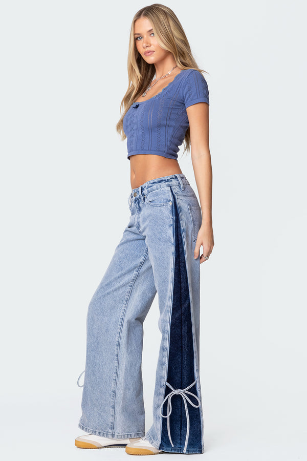 Edikted Contrast Split Washed Jeans Blue