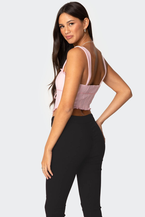 Edikted Coquette Mesh Corset Pink