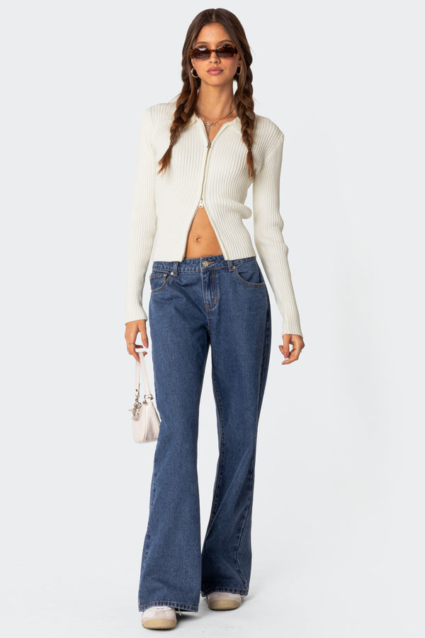 Edikted Cora Knitted Zip Up Cardigan Cream