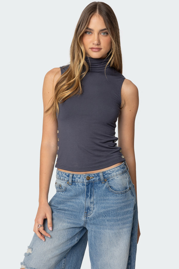 Edikted Coral Turtle Neck Top Gray