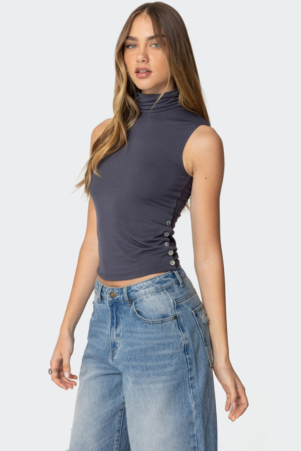 edikted Coral Turtle Neck Top gray