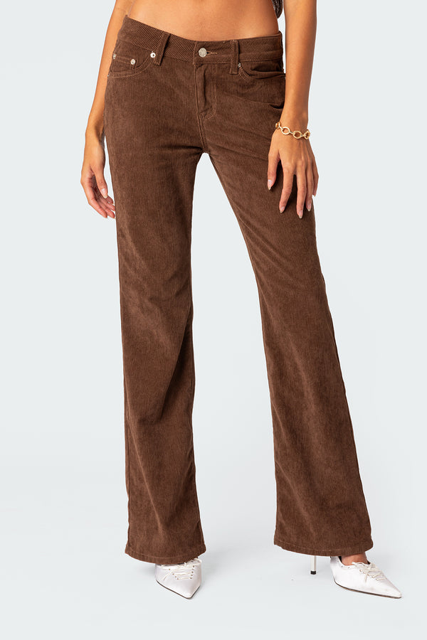 Edikted Corduroy Bootcut Flared Pants Brown
