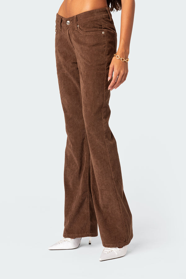 Edikted Corduroy Bootcut Flared Pants Brown