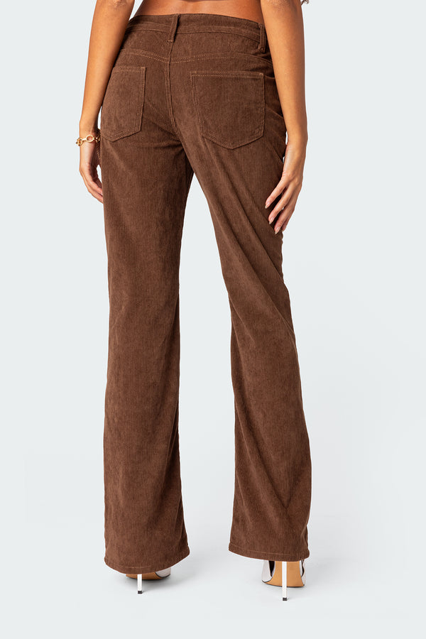 Edikted Corduroy Bootcut Flared Pants Brown