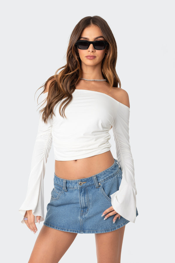 Edikted Corey Off The Shoulder Gathered Top White